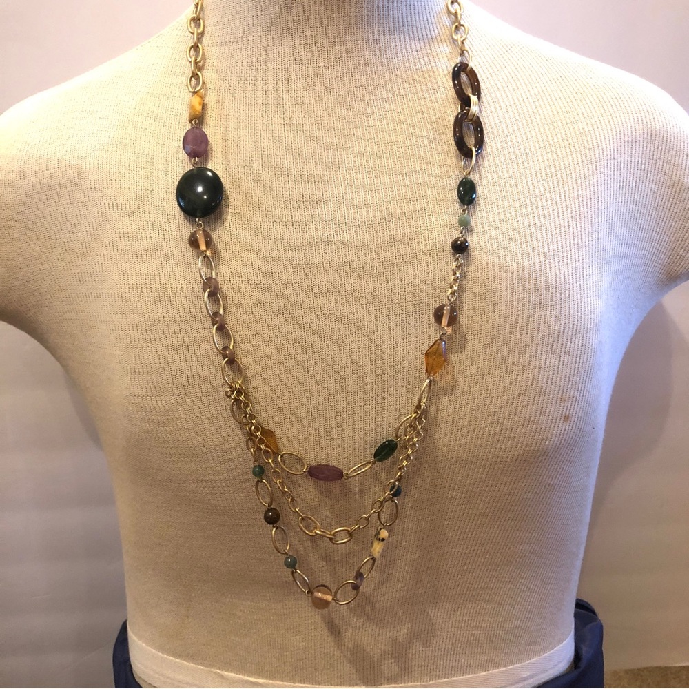 Lia Sophia Necklace gold chain with acrylic beads - tortoise, greens, purple